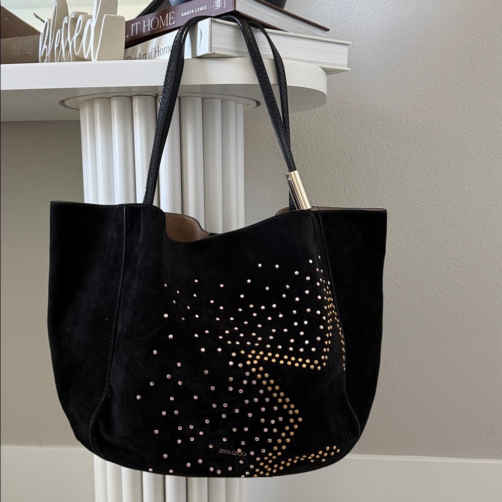 Jimmy Choo Stevie Black Suede Tote with Gold Stud Detailing - Picture 3 of 8